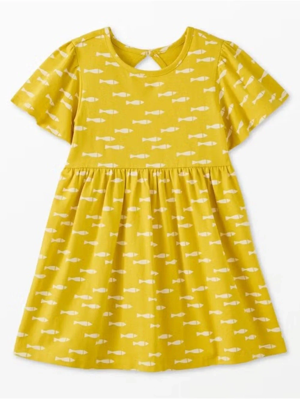 Hanna Andersson Yellow Fish-Print Short Sleeve Dress